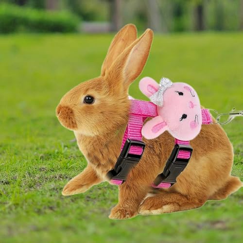 Kaninchen Geschirr mit Leine, 4 Stück Verstellbares Weiches Kaninchen Geschirr, Kaninchen Leine für Kaninchen, Katzen, Kleine Hunde und Andere Kleine Haustiere