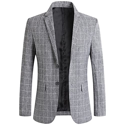 Maiyifu-GJ Men's Casual Slim Fit Sport Coat Solid 2 Button Notched Lapel Suit Jacket Lightweight Daily Prom Tuxedo Blazer (Grey,Large)