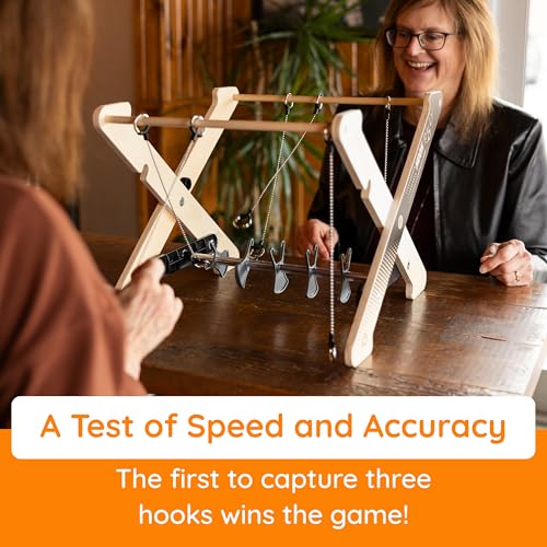 Image of Fat Brain Toys Hook Rally Portable Wooden Tabletop Skill Challenge, Ring Toss Game for Kids and Adults, Hook Game Ring Toss, Fun Toys, Ages 8 to Adult