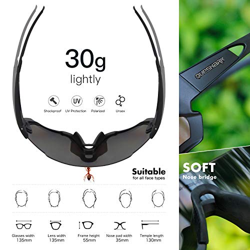 Queshark Lunettes de Soleil Sports Polarisées pour Hommes Femmes Cyclisme Course Pêche Golf Moto UV400 Lunettes 4 Objectif Interchangeable QE45 - Image 4