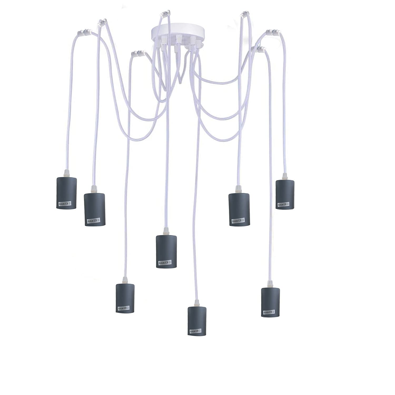 8 Way Spider Pendant Light Grey E27 Dimmable Adjustable Cluster Cables