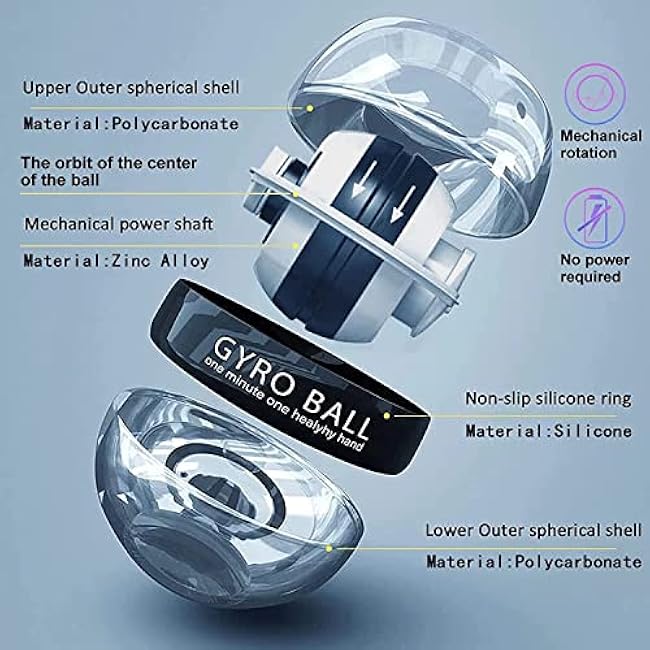 Auto-Start Wrist Power Gyro Ball, Wrist Strengthener and Forearm Exerciser for Stronger Arm Fingers Wrist Bones and Muscle with LED Lights