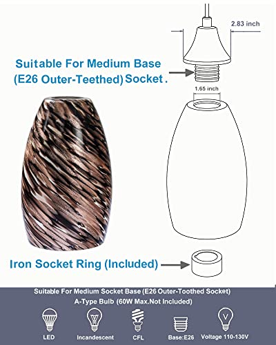 Image of Handcrafted Blown Art Glass Globe Replacement for Pendant lighting fixture handmade Bell Glass Replacement Shade Height 7.48inch Width 4.7inch for Island mini pendant ceiling light (Gold and brown)