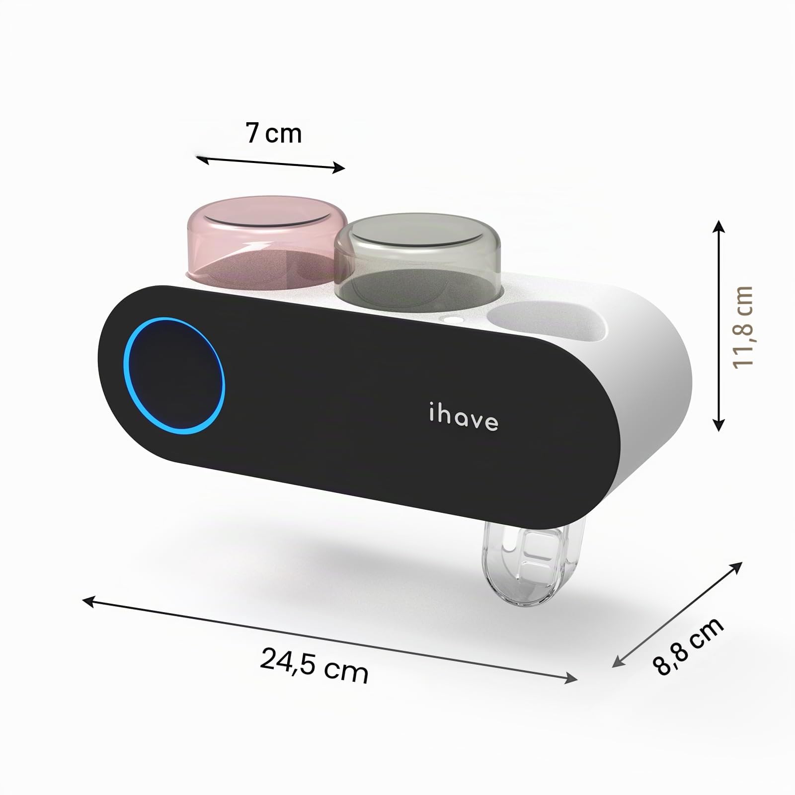 iHave Zahnbürstenhalter Wand ohne Bohren mit UV-Sterilisator & Zahnpastaspender – Toothbrush Holder Wall für elektrische Zahnbürsten Desinfektion, Toothbrush Sanitizer Set inkl. 2 Zahnputzbecher
