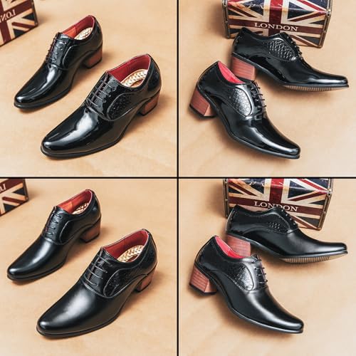 WVBVLO Men's Leather Block Heels Oxford Shoes Pointed Toe Lace up Comfort Breathable Chunky Heels Dress Shoes for Business Work Dating4