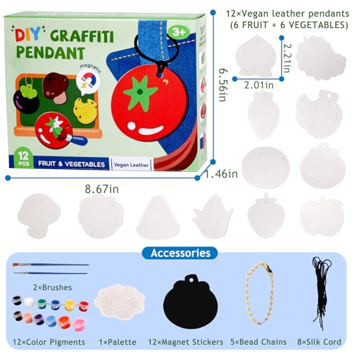 Magnetic Mini Tile Art-DIY Craft Kits for Kids,Fridge magnet painting kit for kids Ages 4-8,Soft Leather Fridge Magnets Craft Paint Set Fruit & Vegetables,Party Favors for Kids 8-12