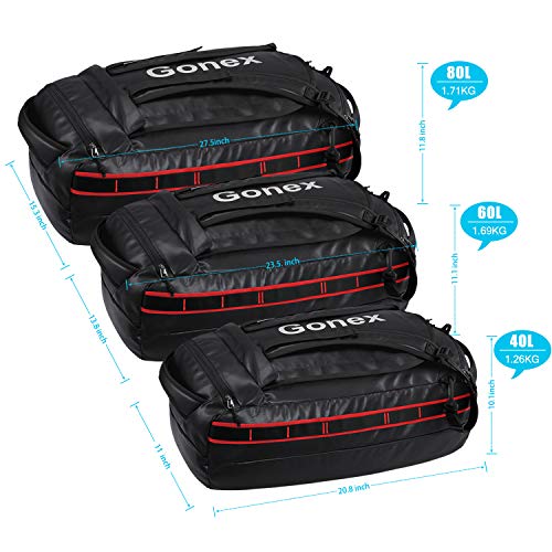 Gonex 60L Water Repellent Duffel Bag Backpack Outdoor Heavy Duty Duffle Bag with backpack straps for Hiking Camping Travelling Cycling for Men Women Black