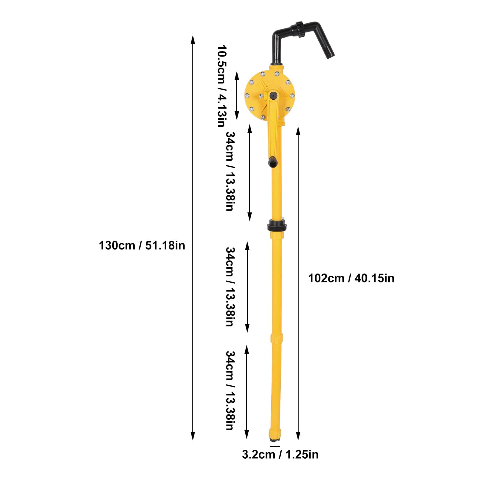 Handpumpe, manuelle Fasspumpe für 5 bis 55 Gallonen Fässer, 35 l/min Hochleistungs-Öltransferpumpe mit 3–5 m Hubhöhe, inklusive Saugrohren und Handkurbel für Schmiermittel-Motoröl
