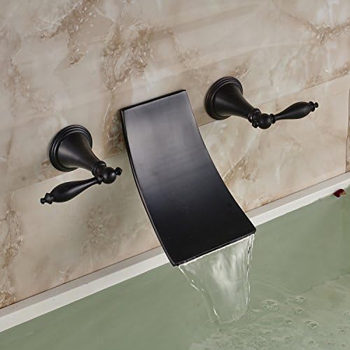 Oulantron Oil Rubbed Bronze Waterfall Spout Bathroom Sink Faucet Wall Mounted 3 Holes Tub Mixer Tap