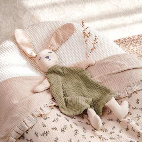 Image of lulumoon Bunny Baby Security Blanket: Skin-Friendly Muslin Snuggle Lovey for Travel & Daycare - Newborn Gift for Baby Shower