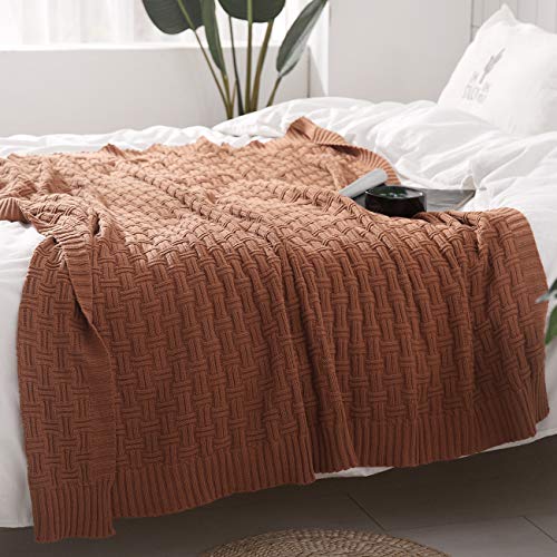 TREELY 100% Cotton Knitted Throw Blanket Couch Cover Blanket(60 x 80 Inches, Brown)