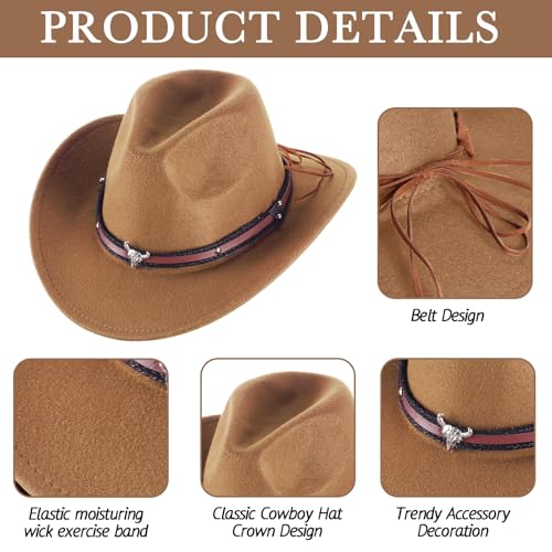 Image of Toulite 9 Pcs Western Cowboy Hats Faux Felt with Strap Bulk | 9 Color Fur Faux Felt Travel Cap for Men Women, Cowgirl Party Halloween Cosplay Costume Western Theme Events