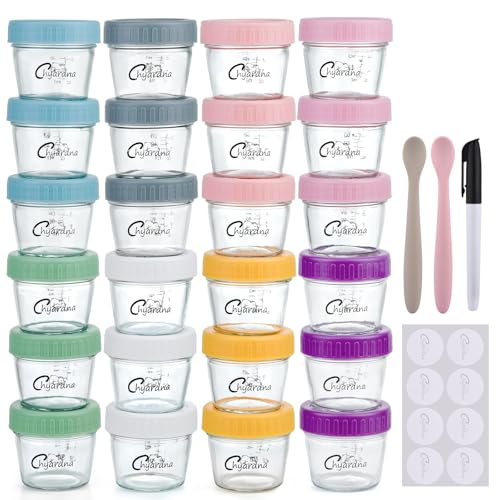 Image of chyardna 4oz Baby Food Jars - BPA-Free Glass, Microwave & Dishwasher Safe, Leak-Proof, Includes Labels & Marker for baby Puree & Snacks (24)