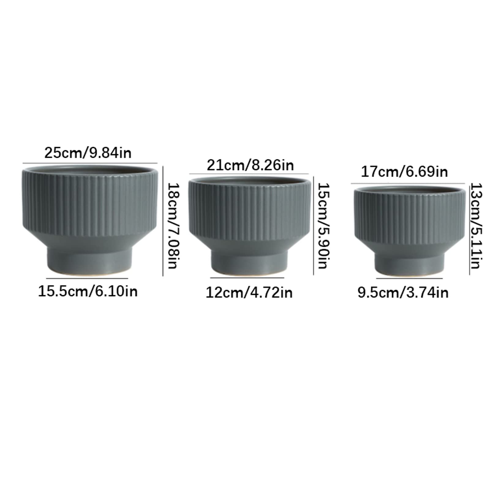 Vasi da Giardino Vaso per fioriere succulente in Ceramica con Foro di drenaggio e piattino in plastica, Moderno Vaso da Giardinaggio a Strisce Verticali per la casa