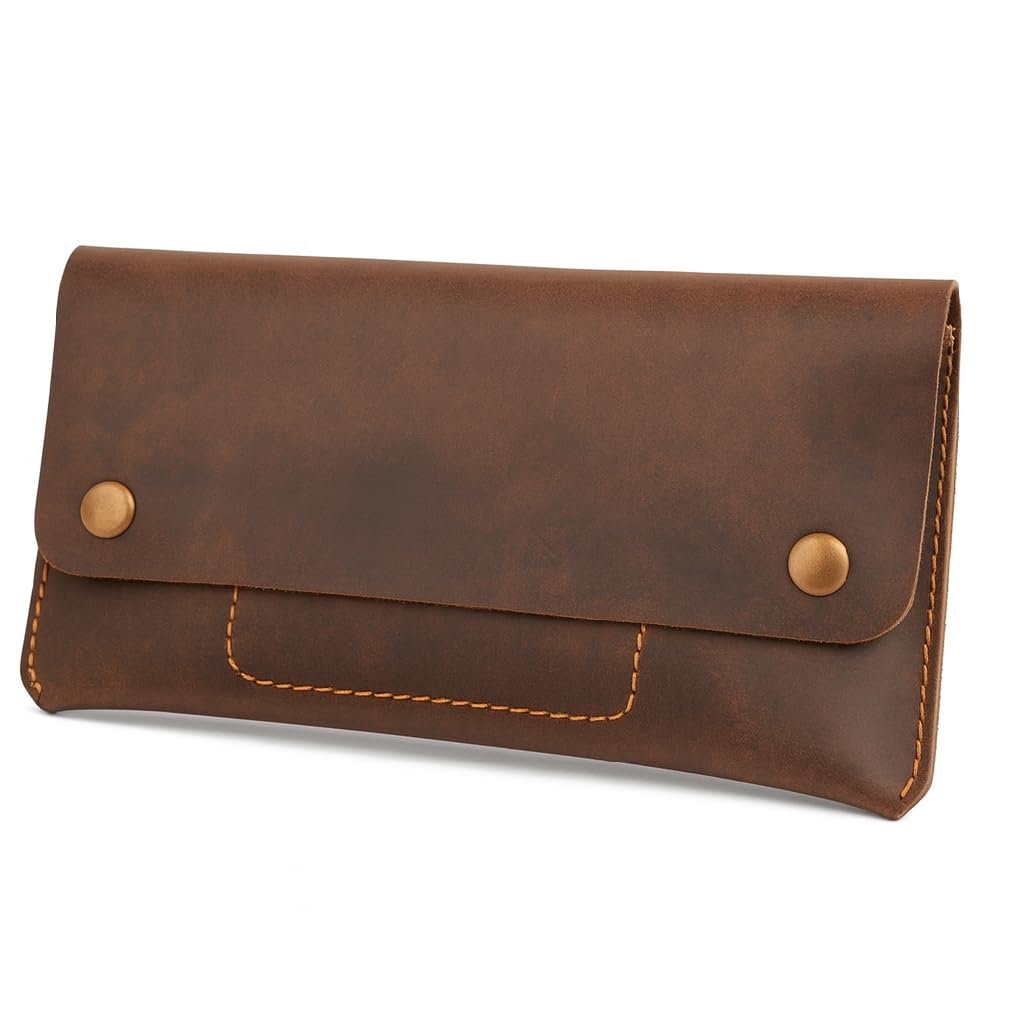 Leather Currency Pouch, Currency Organiser, Dollar Bills Holder, Bills Organizer, Money Envelope with Mobile Pocket, Money Bag For Men and Women (Brown)