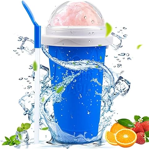 Vibbang Slushy Maker Cup, Magic Quick Frozen Smoothies Cup, Portable Cooling Cup DIY Homemade Mixing Stir Smoothie Cup Milk Shake Ice Cream Maker for Cola or Juice Frozen Drink Cup with Spoon (Blue) Cover