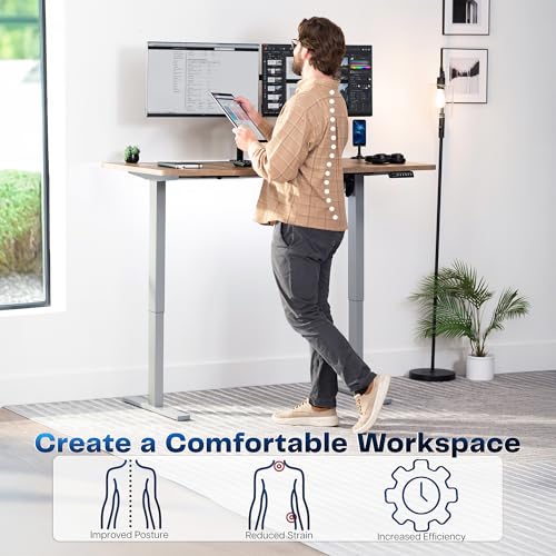 Image of VIVO Reclaimed Wood 60 x 30 in Standing Desk, DESK-KIT-1G6P-30 | Electric, Holds 220 lbs, Sit Stand, Height Adjustable, Extra Deep Table Top, Memory Presets, 1B Series, Gray Frame