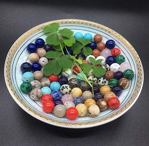 8mm Natural Round Stone Beads Genuine Real Stone Beading Loose Gemstone Hole Size 1mm DIY Smooth Beads for Bracelet Necklace Earrings Jewelry Making (15 Material-1, 8mm)