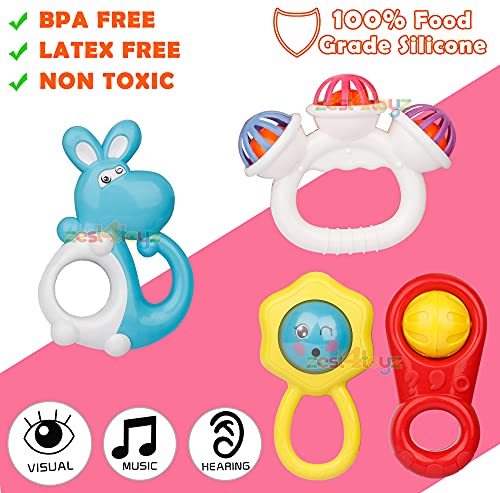Image of Zest 4 Toyz Baby Rattles Set 6 Pcs 0-6 Months BPA Free Soft Rattling Sound | Fun Colours Non Toxic Toy for Babies | Multi-Colored with Tethers | New Born | Toy Gift Set (Made in India)