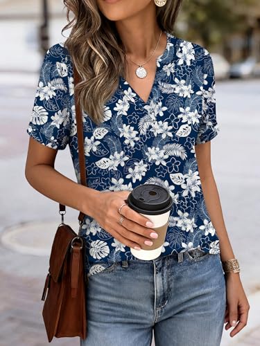 Image of ANRABESS Womens Short Sleeve V Neck Tops Summer Casual T-Shirts Blouses 2026 Spring Trendy Beach Vacation Clothes