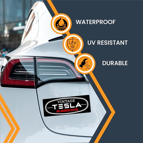 Image of Magnet Me Up Vintage Tesla Pre-Madness Edition 3x8 Inches Retro Car Magnet for Tesla Fans Waterproof, UV-Printed Magnetic Decal for Cars, Trucks, SUVs Made in USA