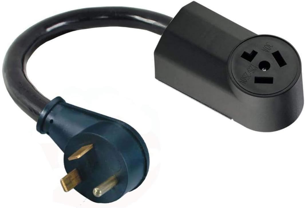TT-30P RV Travel Trailer Camper Male 3-Pin Plug To Female 3-Prong 10-30R Dryer Receptacle NEMA Power Cord Adapter