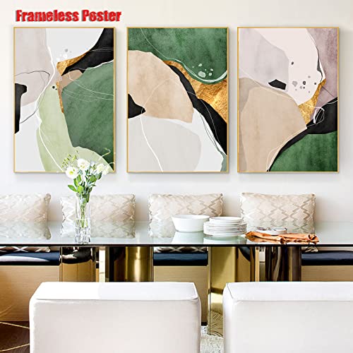 Abstract Green Wall Art Canvas Sage Green Painting Abstract Green Geometric Wall Art Green And Gold Pictures Wall Decor For Living Room Bedroom Green And Black Abstract Painting 16X24Inx3 No Frame #TOP3