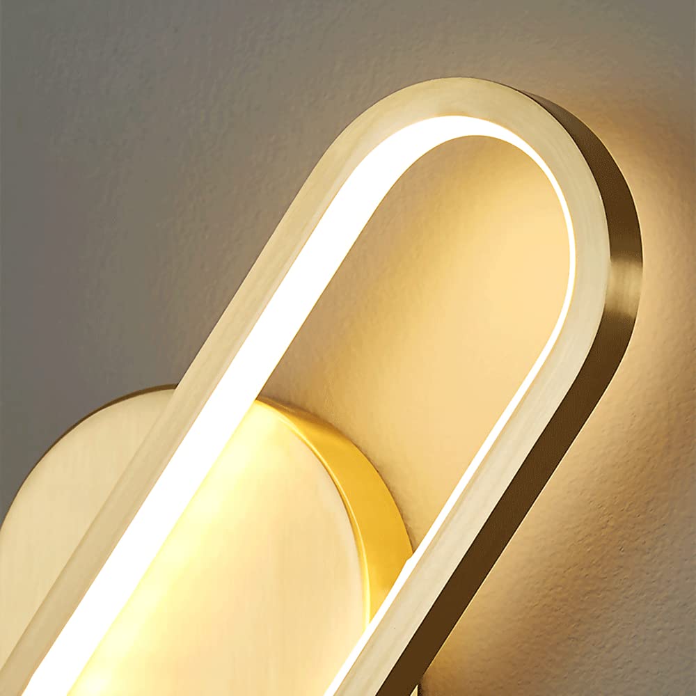 Applique murale en laiton à LED, applique murale à anneau en cuivre avec abat-jour en acrylique blanc, appliques murales de chevet, appliques murales minimalistes modernes pour chambre à coucher, coul