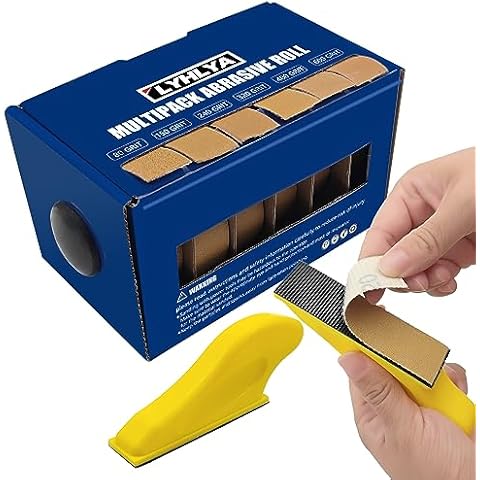 Hook and Loop Sandpaper Rolls, 6 Grits Emery Cloth Rolls 1 Inch x 20 Feet Assorted Sand Paper with Dispenser 80 150 240 320 400 600 Grit with 2 Mini Sander Kits Cover