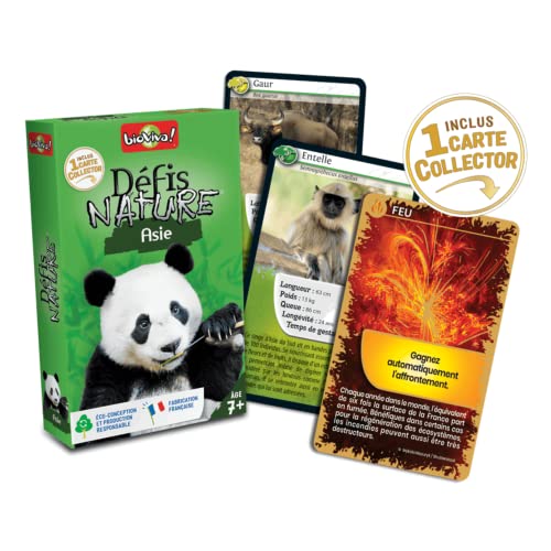 Bioviva - Défis Nature - Asie - Pariez sur les points forts de ces animaux pour gagner la bataille - Jeu de Cartes - 2 à 6 Joueurs - 7 ans - Fabriqué en France - 280082