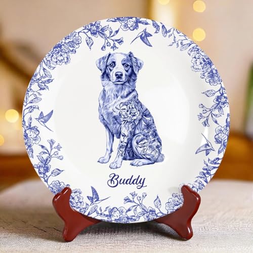 Pawfect House Custom Ceramic Plate, Personalized Birthday Gifts for Dog Lovers, Dog Dad and Mom, Whispers of Love in Blue, Ceramic Tray, Plate Holder, Decorative Tray, Gift for Dad, Mens Gifts