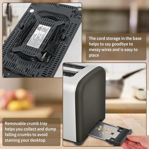 SEEDEEM Toaster 2 Slice, Full Touch Control Stainless Toaster, LCD Display, 50% Faster Heating Speed, 6 Bread Type, 7 Shade Setting, 1.5''Wide Slots, Removable Crumb Tray, 1350W, Dark Metallic