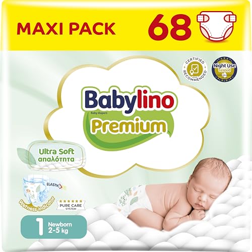 Babylino Premium, Pañales bebé Talla 1 con filtro Ultra Soft, Newborn (2-5 kg), 68 unidades
