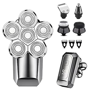 MAX-T Rasierer Herren Elektrisch, 5-in-1 Glatzen Haarscherer Elektrorasierer mit 6D Doppel Präzision Klingen,LED Anzeige Bart Nasenhaar Trimmer Pflege Kit