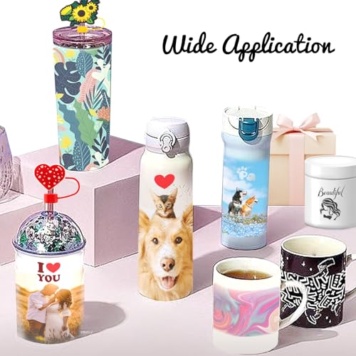 Image of Daily Treasures 50pcs Sublimation Shrink Wrap Sleeve Set (with 10pcs Cute Straw Cover Caps),5x10 inchHeat Shrink Wrap,White Bag Heat Shrink Film,Sublimation Wraps For 20oz Tumblers Mugs Cups Jars Cosmetic