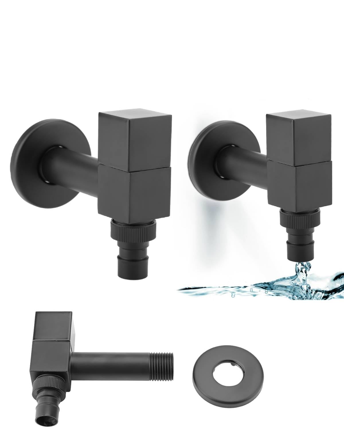 Tissting 2 Rubinetti Parete G1/2 Ottone Nero Opaco, Rubinetti Esterni | Rubinetto Quadrato, Ricambio Idraulico per Bagni, Balconi e Giardini Domestici