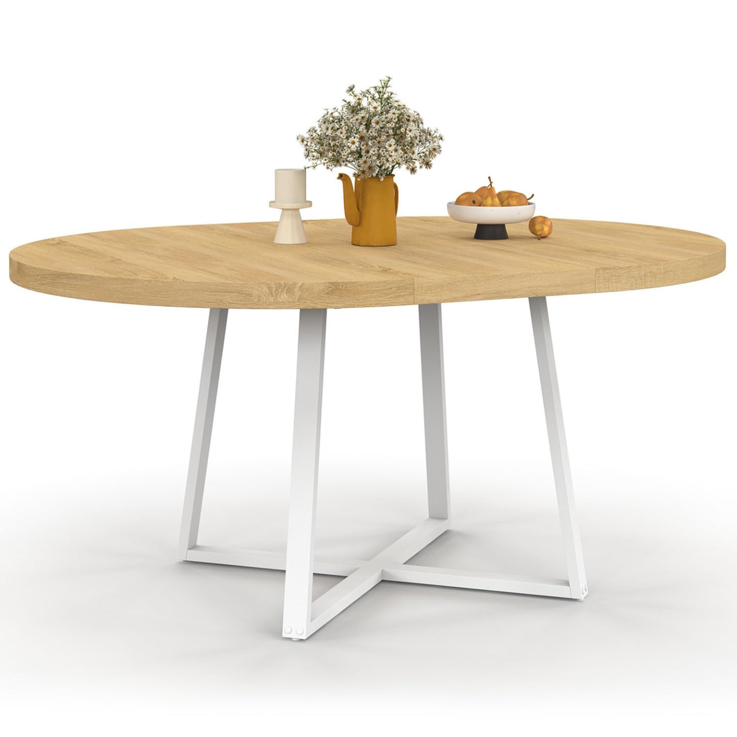 IDMarket Selma – Mesa de comedor extensible redonda para 4-​8 personas, madera y blanco, 110-​150 cm