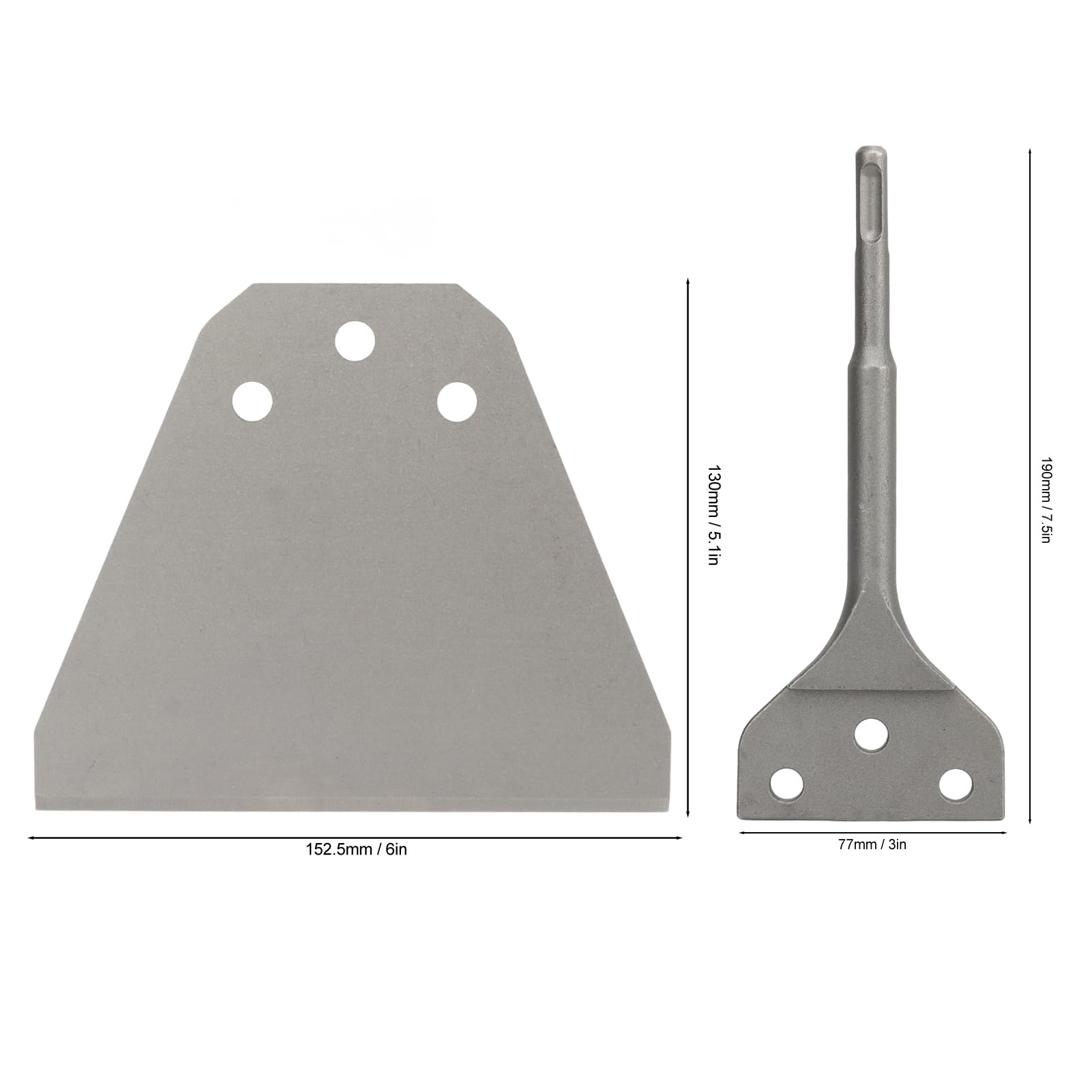 MOUMOUTEN 6 Inch Spring Steel Round Handle Hammer Scraper Ultra Slim Two Pit Two Groove Floor Scoop Chisel Kit Ideal for Removing Old Tiles Flooring Adhesives and Thinset