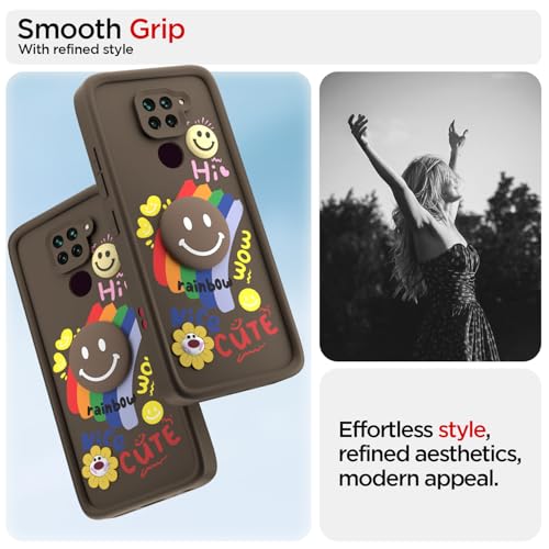 Image of Pikkme Back Cover for Redmi Note 9 | Soft Silicone| Cute Rainbow Smile & 3D Cartoon Flower Design | Shockproof Raised Camera Protection Bumper Case (Brown)