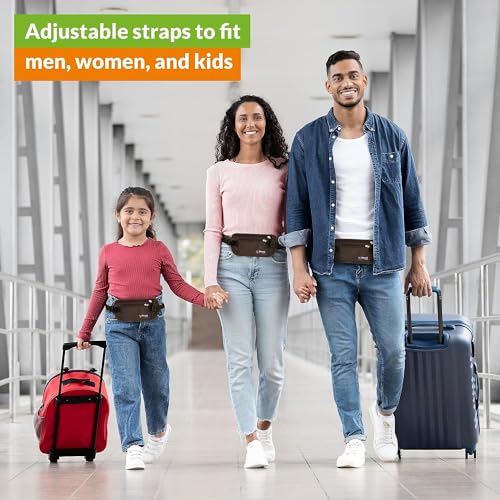Image of Boxiki Travel Brown Money Belt with RFID Sleeves Set - 8 Pcs Navy Blue | Secure Waist Bag and RFID Card Holder for Men and Women