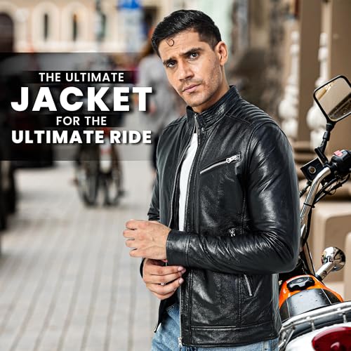 Black Leather Jacket Men - Cafe Racer Style Real Lambskin Leather Motorcycle Jacket - Men's Biker Jacket - Logan4