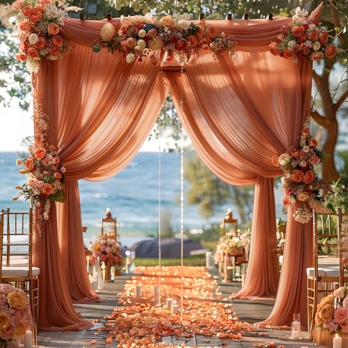 Image of Terracotta Wedding Arch Draping Fabric 2 Panels 30'' x 20FT Terracotta Drapes Sheer Fabric Backdrop Arch Draping Fabrics for Wedding Ceremony Birthday Party Bridal Shower Decoration