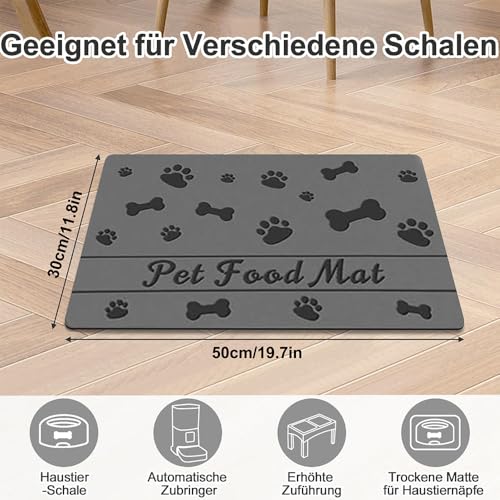 Napfunterlage Hund Katzen Futternapf Unterlage, rutschfest Unterlage Haustiere, Hundefutter Matte Absorbierend Haustier Fütterung Matte Personalisierte Katze Platzset (Grau, 30 x 50 cm)