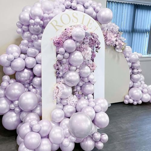 Image of 108Pcs Double Stuffed Pearl Purple Balloon Garland Arch Kit