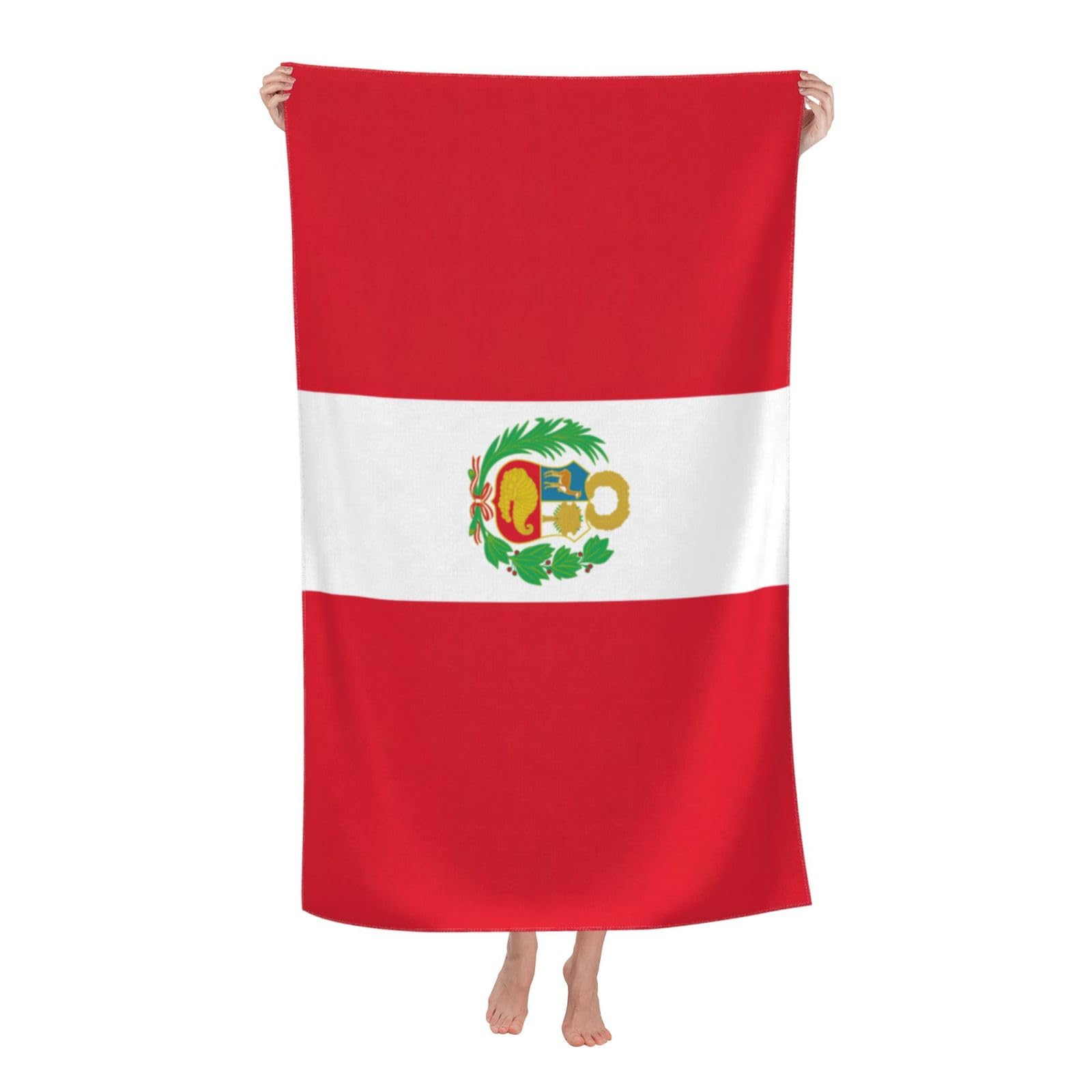 Oazcvbnn Women's White Flag Of Peru Print Adult Beach Towel Summer Travel Pool Vacation Swimming Fitness Outdoor Adventures