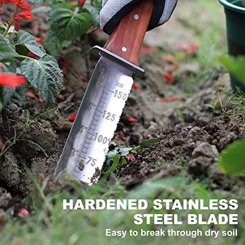 Topline Hori Hori Garden Knife, Double-Edge Stainless Steel Blade, Garden Knife With Leather Sheath For Digging, Weeding, Planting, Hori Hori Knife With Sharpener, Sharpening Stone Included #TOP6