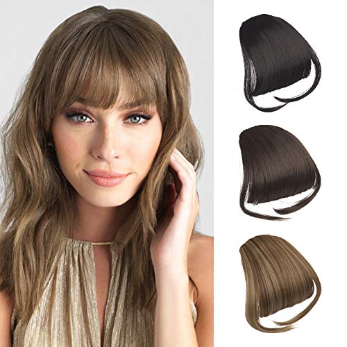 Sofeiyan Clip in Bangs Hair Extensions Fringe Bangs Strawberry Blonde Mixed Bleach Blonde Clip on Bangs Synthetic Hair Natural Flat Bangs Hairpiece with Temple One Piece for Women Girls