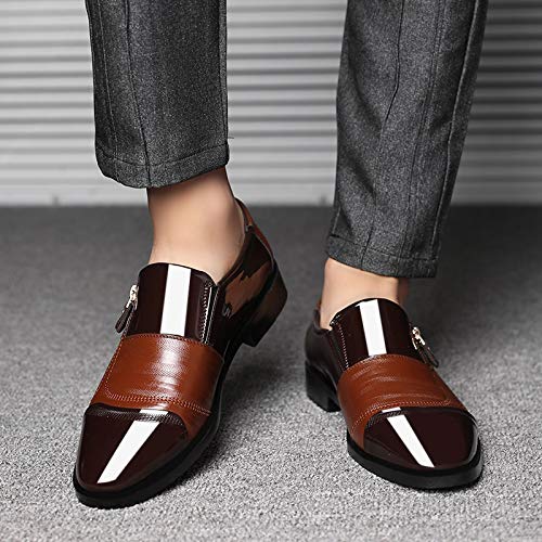 Image of Men's Dress Shoes Patent Leather Loafers Pointed Zipper Oxford Formal Business Tuxedo Shoes