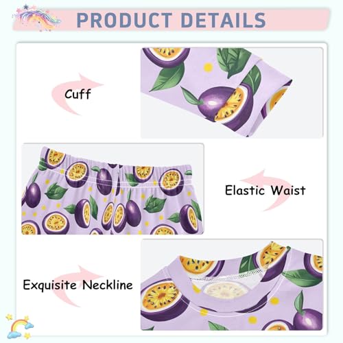 Passion Fruit Purple Pattern Cute Pajama Sets Long Sleeve Top and Pants, Snug Fit Sleepwear for Night Wears4