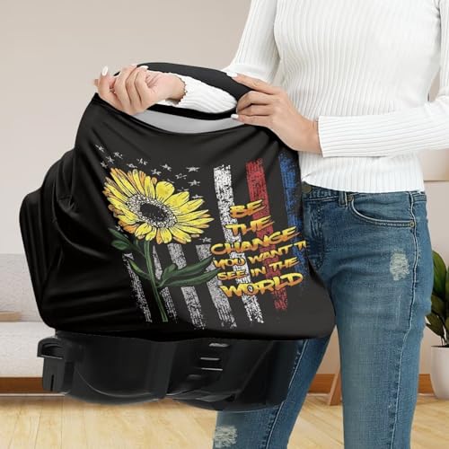 Image of Sunflower USA Flag Car Seat Covers Dust Cover Nursing Breastfeeding Covers for Babies Stretchy Multi-Use Multifunctional Breastfeeding Shawl Privacy Protection